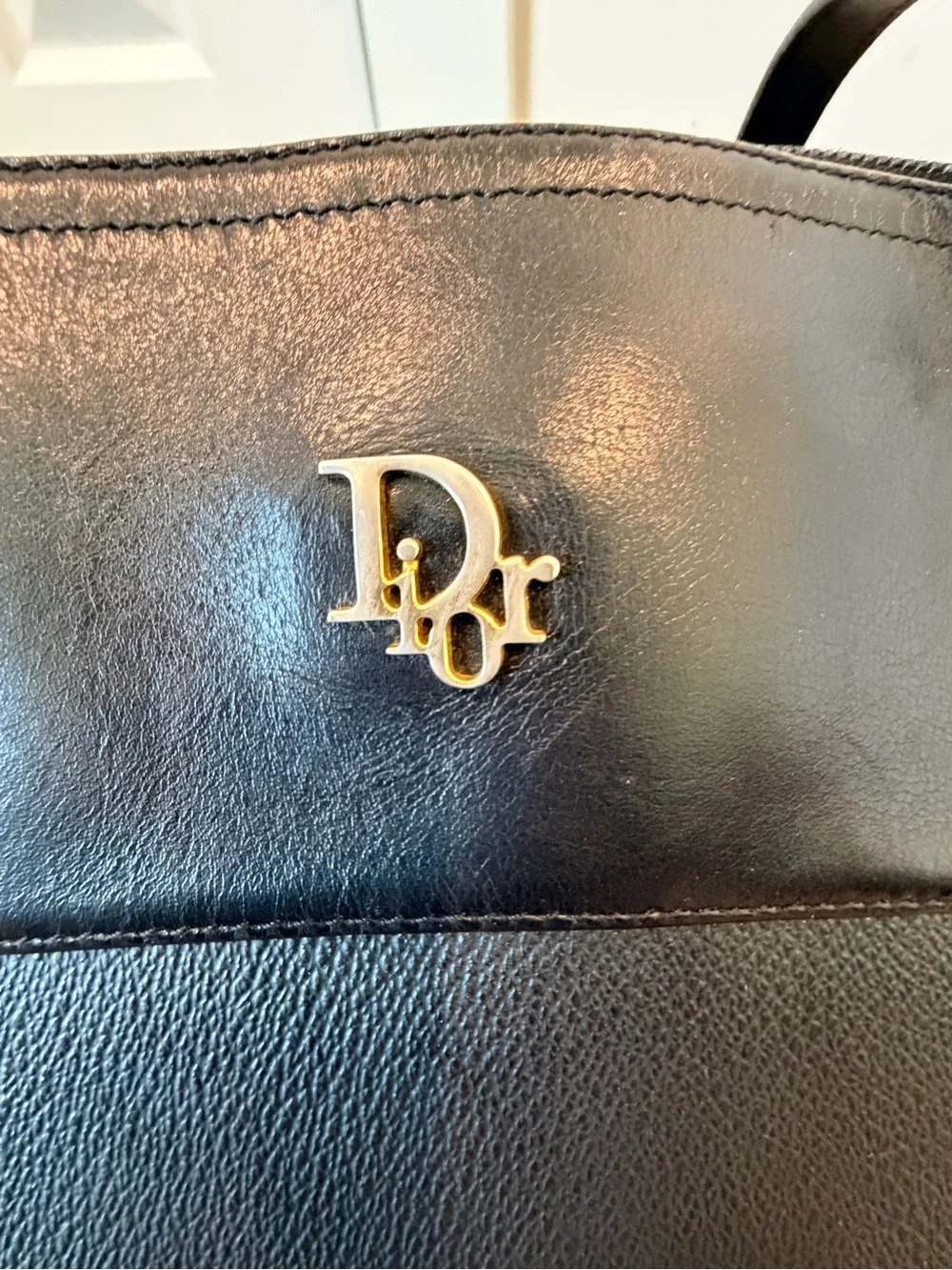Vintage Dior Tote Bag in Black Honeycomb Coated Canvas and Leather